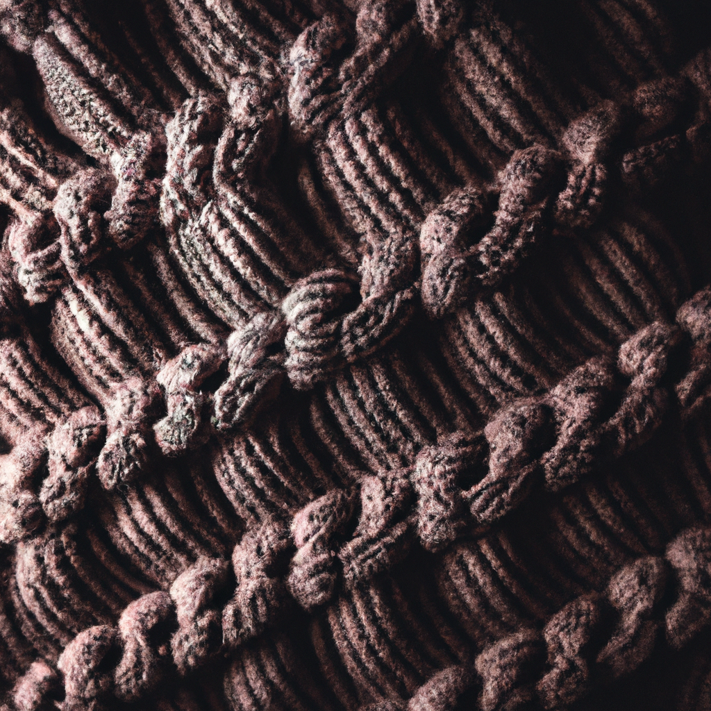High-detail knit fabric showing cables and lace textures with gentle shadow light.