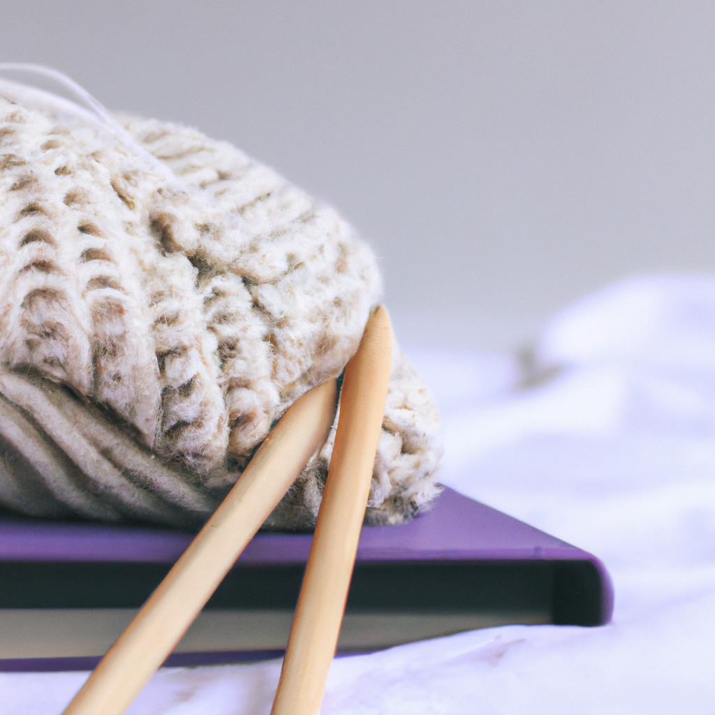 Minimal workspace with natural yarn, knitting needles, and a clean notebook in soft daylight.